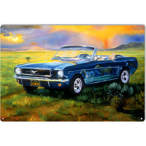 Ford Mustang Metal Sign Wild N Free Blue - 12" x 18"