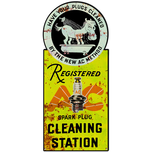 Registered AC Spark Plug Cleaning Station Metal Sign - 10.2" x 23.2"
