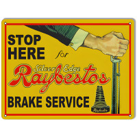 Stop Here Raybestos Brake Service Gas Station Metal Sign - 9" x 12"