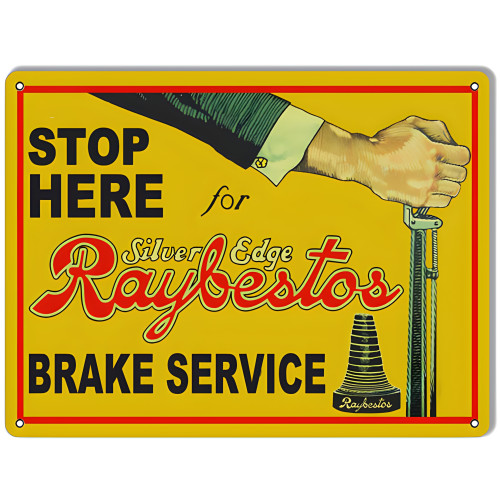 Stop Here Raybestos Brake Service Gas Station Metal Sign - 9" x 12"