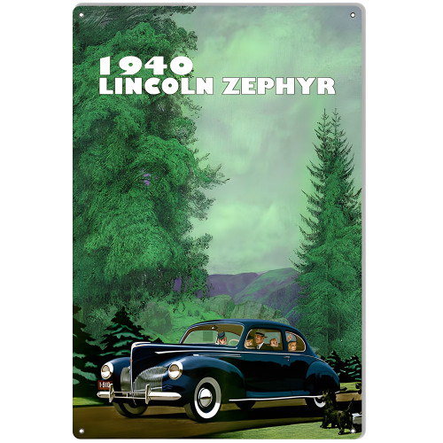 1940 Lincoln Zephyr Metal Sign - 12" x 18"