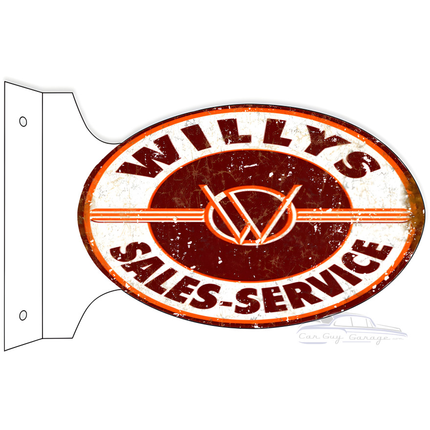Willys Sales-Service Double Sided Flange Metal Sign - 12" x 18" Willys Sales-Service Double Sided Flange Metal Sign - 12" x 18"