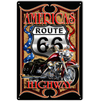 Route 66 Americas Highway Motorcycle Garage Shop Metal Sign - 12" x 18"