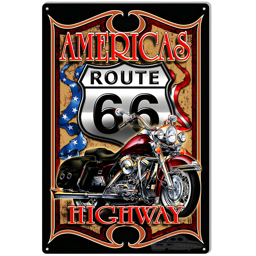 Route 66 Americas Highway Motorcycle Garage Shop Metal Sign - 12" x 18" Route 66 Americas Highway Motorcycle Garage Shop Metal Sign - 12" x 18"