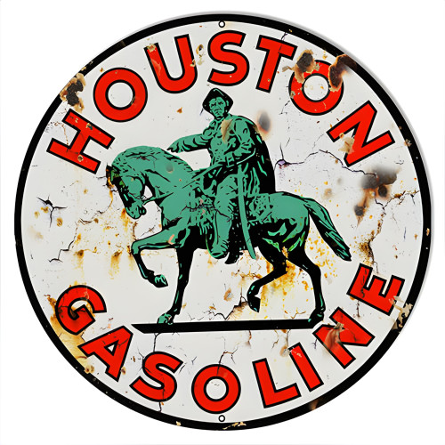 Houston Gasoline Motor Oil Metal Sign - 14" Round