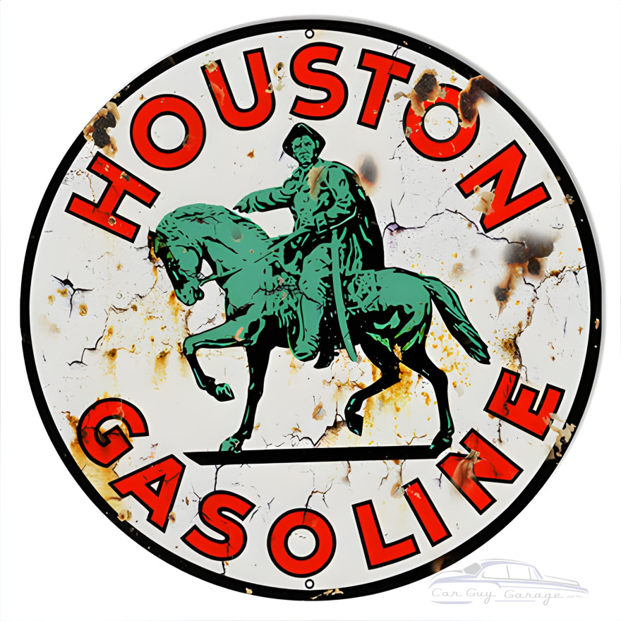 Houston Gasoline Motor Oil Metal Sign - 14" Round Houston Gasoline Motor Oil Metal Sign - 14" Round