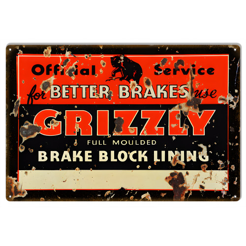 Grizzly Full Moulded Brakes Metal Sign - 12" x 18"