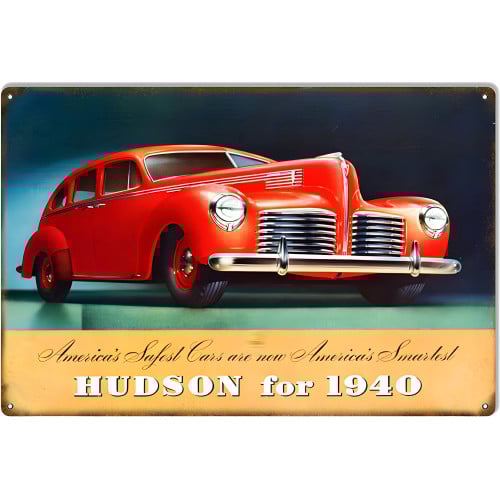 Red 1940 Hudson Garage Shop Metal Sign - 12" x 18"