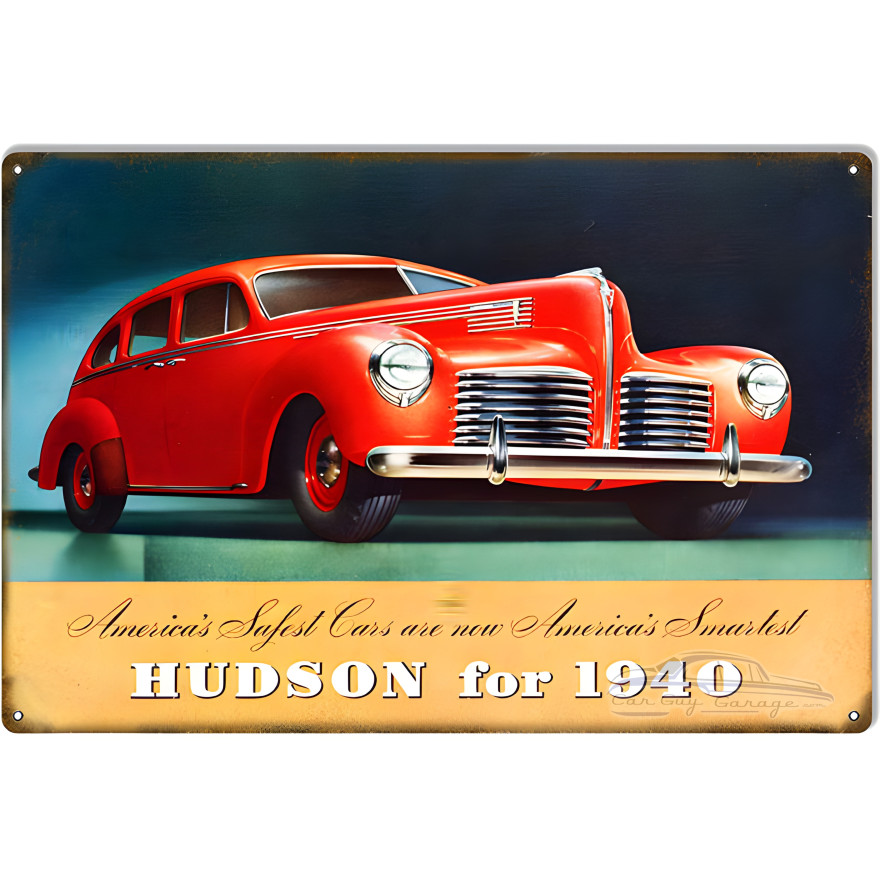 Red 1940 Hudson Garage Shop Metal Sign - 12" x 18" Red 1940 Hudson Garage Shop Metal Sign - 12" x 18"
