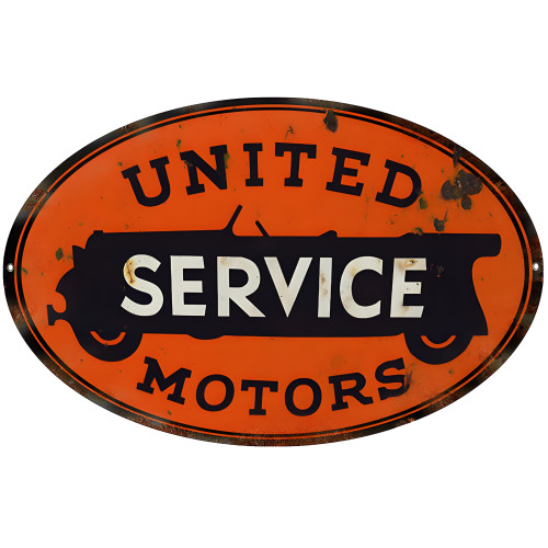 United Service Motors Gas Station Metal Sign - 9" x 14"