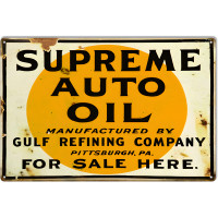 Supreme Auto Oil Reproduction Gas Station Metal Sign - 12" x 18"