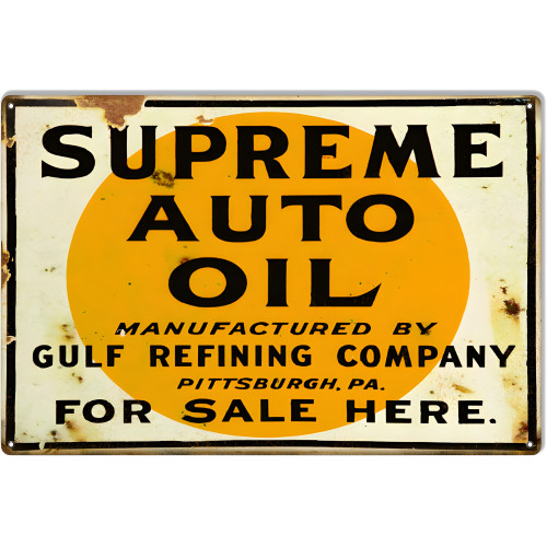 Supreme Auto Oil Reproduction Gas Station Metal Sign - 12" x 18"