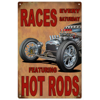 Hot Rod Races Every Saturday Metal Sign - 12" x 18"