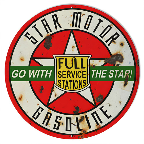 Go With Star Gasoline Metal Sign - 24" Round