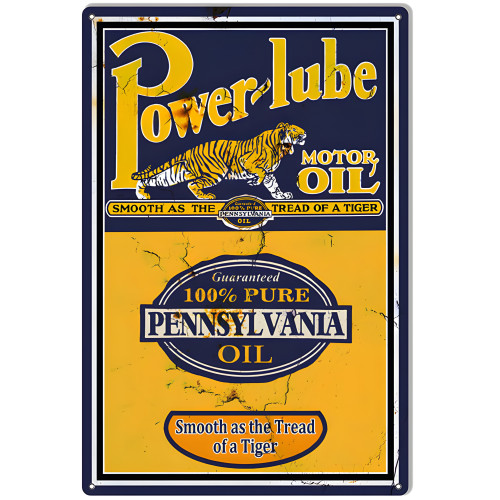 Power-Lube Reproduction Motor Oil Metal Sign - 12" x 18"