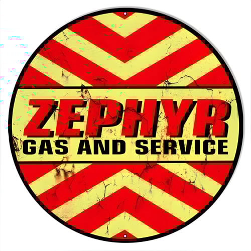 Zephyr Gas And Service Metal Sign - 30" Round