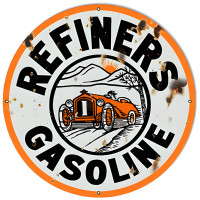 Vintage Refiners Gasoline Metal Sign - 18" Round
