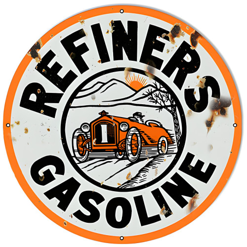 Vintage Refiners Gasoline Metal Sign - 18" Round