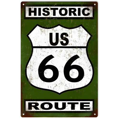 Historic US 66 Route Metal Sign - 12" x 18"