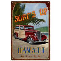 Surf's Up Hawaii Hot Rod Metal Sign - 12" x 18"