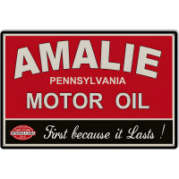 Amalie First Because It Lasts Motor Oil Metal Sign - 16" x 24"