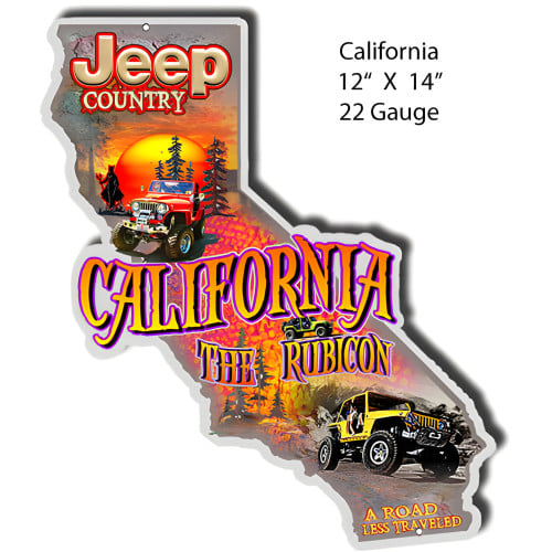 California Map Jeep Country Metal Sign - 12" x 14"