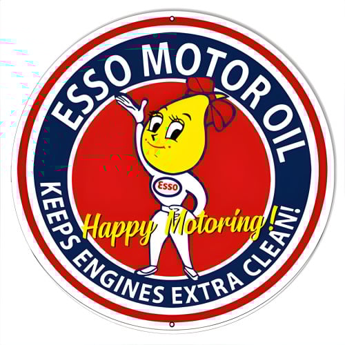 Esso Motor Oil "Keeps Engines Extra Clean" Metal Sign - 14" Round