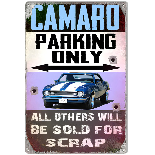 Camaro Parking With Faux Bullet Holes Metal Sign - 12" x 18"