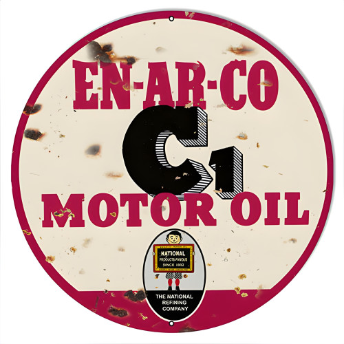 EN-AR-CO Motor Oil Aged Looking Reproduction Gas Station Metal Sign - 14" Round