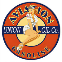 Aviation Pin Up Girl Motor Oil Metal Sign - 18" Round