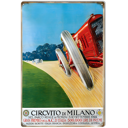 Circvito Di Milano 1922 Grand Prix Motor Speedway Metal Sign - 12" x 18"