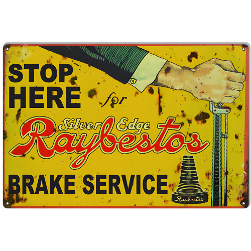 Reproduction Stop Here Raybestos Metal Sign - 12" x 18"