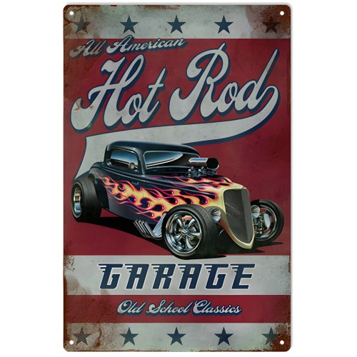 Hot Rod Garage Metal Sign - 12" x 18"