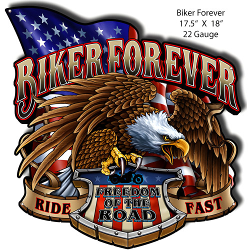 Biker Forever Garage Art Metal Sign - 17.5" x 18"