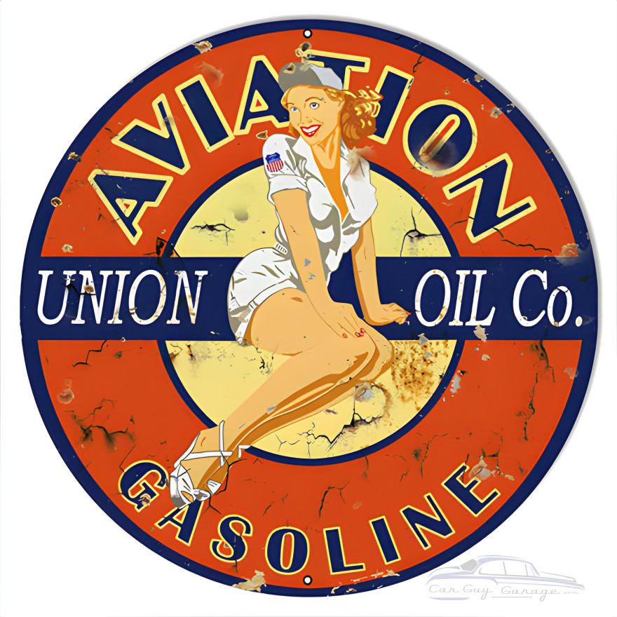 Aviation Vintage Reproduction Pin Up Girl Motor Oil Metal Sign - 14" Round Aviation Vintage Reproduction Pin Up Girl Motor Oil Metal Sign - 14" Round
