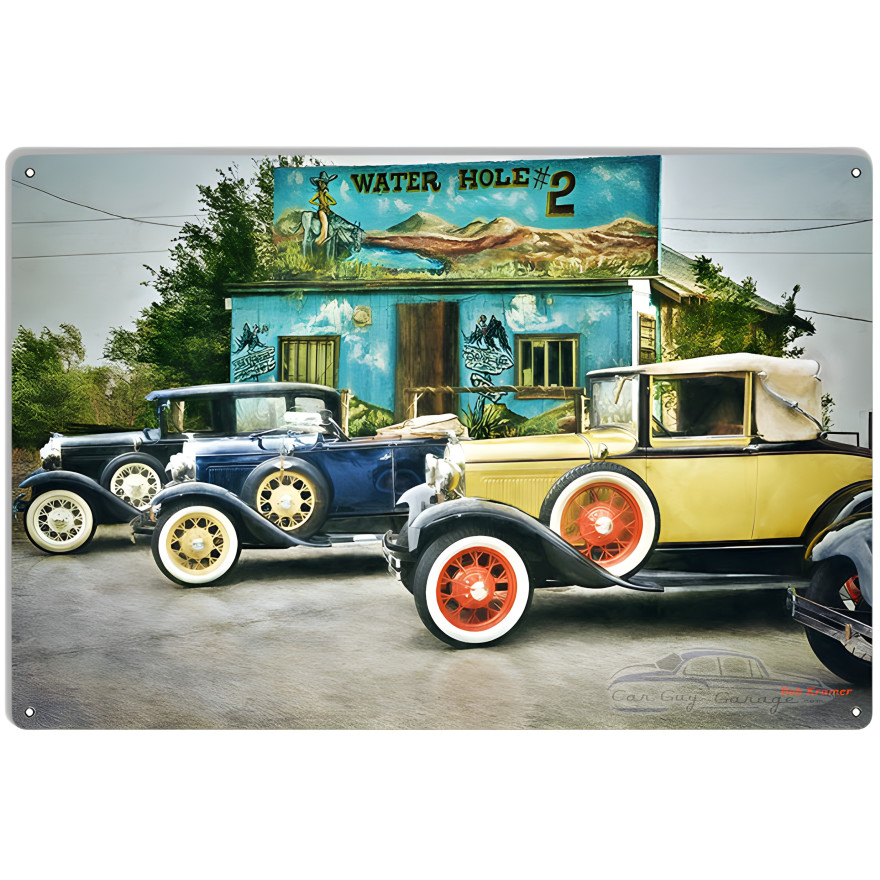 Model Ts At The Watering Hole Metal Sign - 12" x 18" Model Ts At The Watering Hole Metal Sign - 12" x 18"