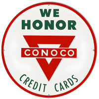 Conoco Credit Card Motor Oil Metal Sign - 18" x 18"