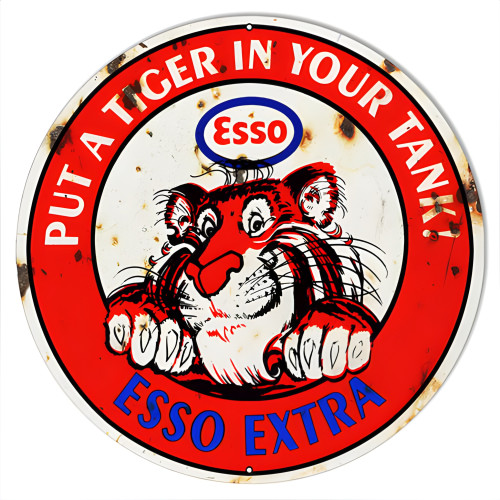Esso Extra Put A Tiger In Your Tank Metal Sign - 15" Round