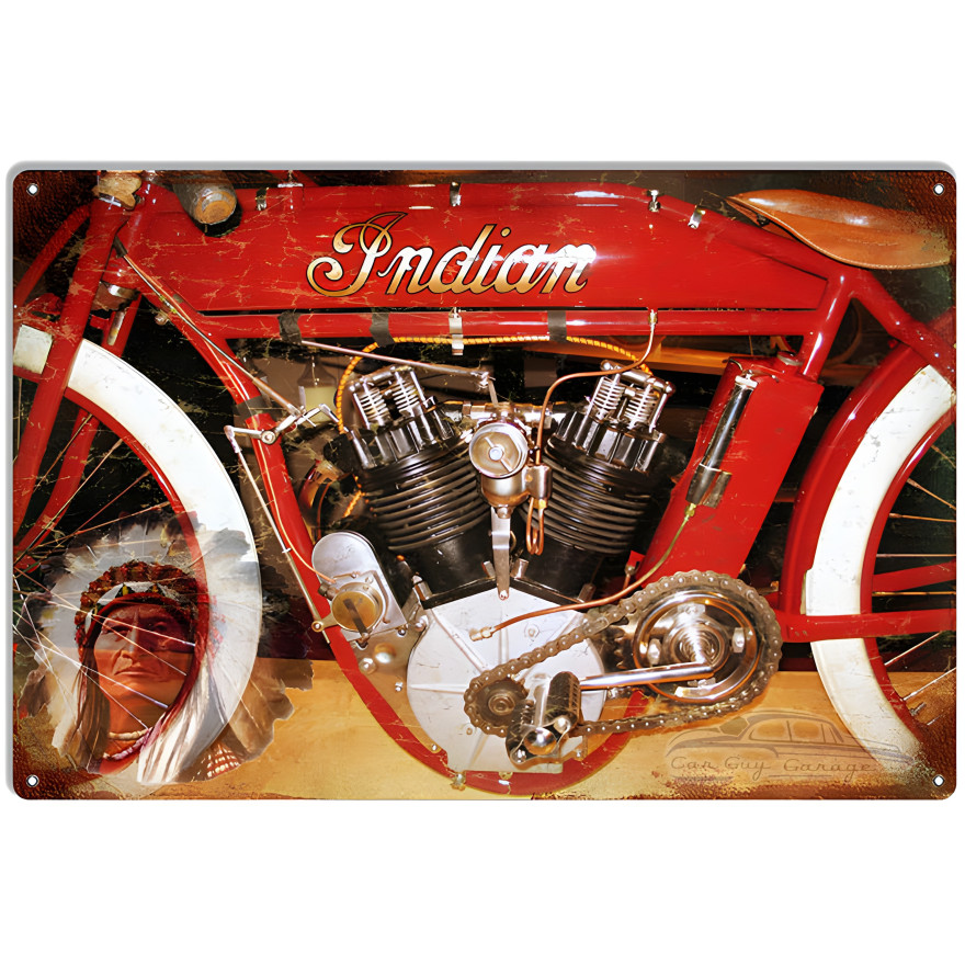 Indian Motorcycle Vintage Metal Sign - 12" x 18" Indian Motorcycle Vintage Metal Sign - 12" x 18"