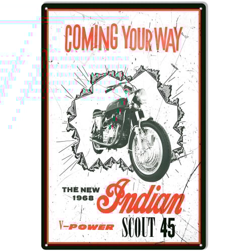1968 Indian Scout 45 Motorcycle Reproduction Metal Sign - 12" x 18"