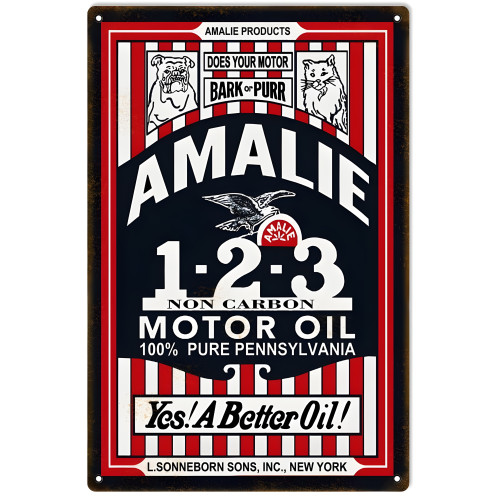 Amalie 1-2-3 Non Carbon Motor Oil Metal Sign - 12" x 18"