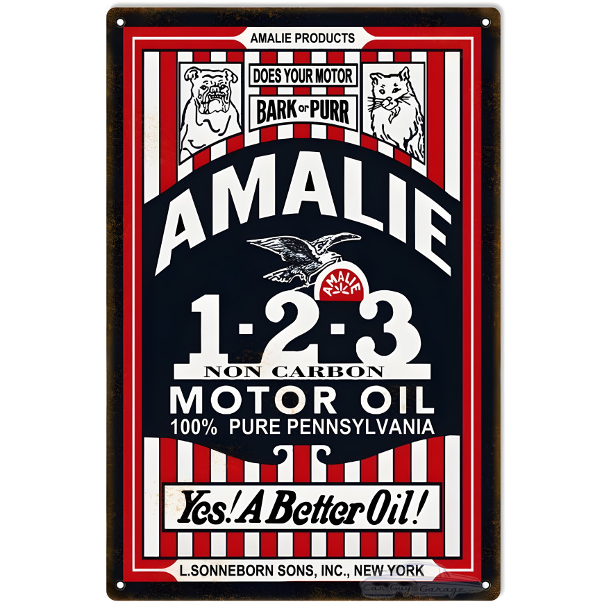 Amalie 1-2-3 Non Carbon Motor Oil Metal Sign - 12" x 18" Amalie 1-2-3 Non Carbon Motor Oil Metal Sign - 12" x 18"