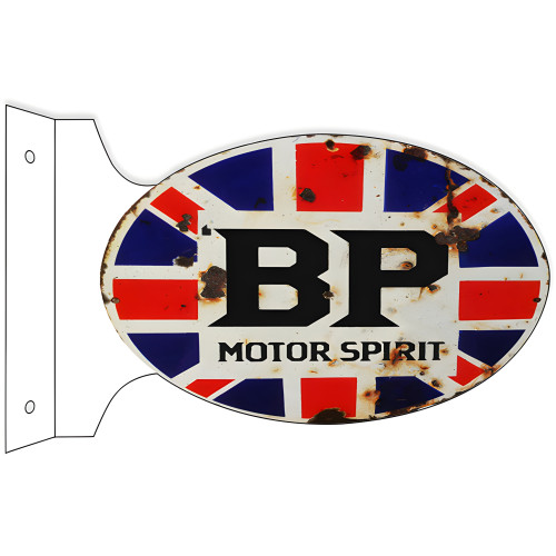 BP Motor Spirit Double Sided Flange Metal Sign - 12" x 18"