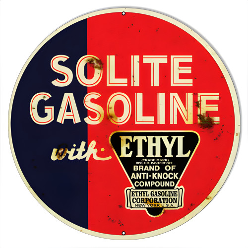 Solite Gasoline Motor Oil Metal Sign - 14" Round