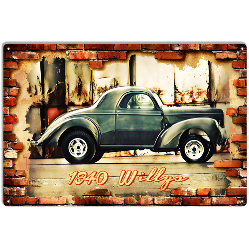 1940 Willys Hot Rod Car Garage Reproduction Metal Sign - 12" x 18"