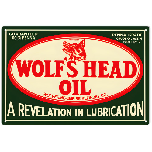 Wolf's Head Oil Service Station Gas Metal Sign - 12" x 18"