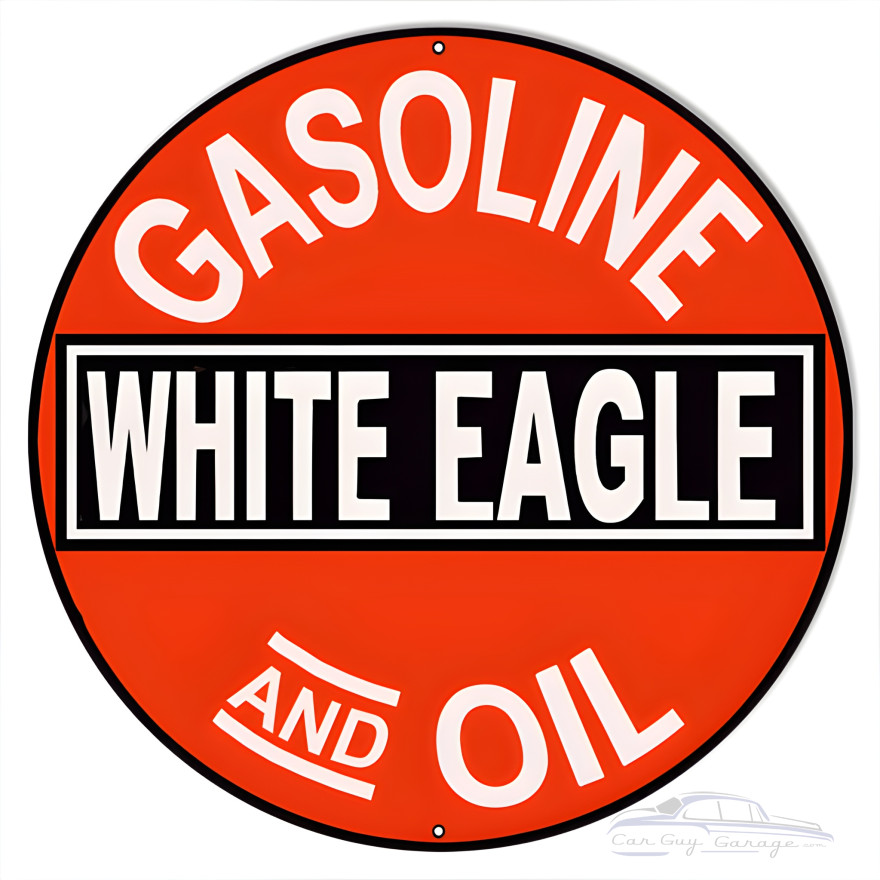 White Eagle Gas And Oil Metal Sign - 18" Round White Eagle Gas And Oil Metal Sign - 18" Round