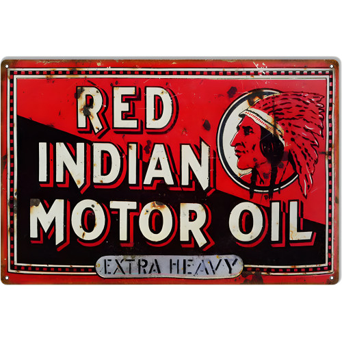 Red Indian Motor Oil Metal Sign - 12" x 18"