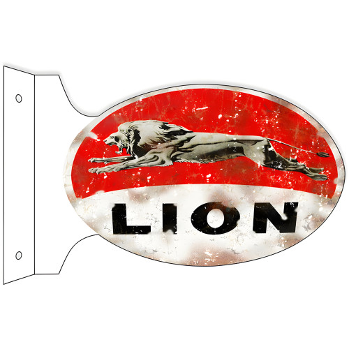Lion Motor Oil Double Sided Flange Metal Sign - 12" x 18"