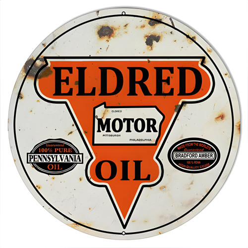 Eldred Motor Oil Reproduction Vintage Looking Gas Station Metal Sign - 24" Round